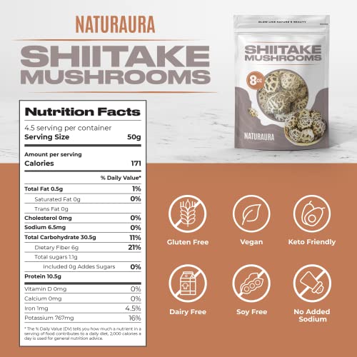 NATURAURA - 16 oz of Large Premium Whole White Flower Dried Shii...
