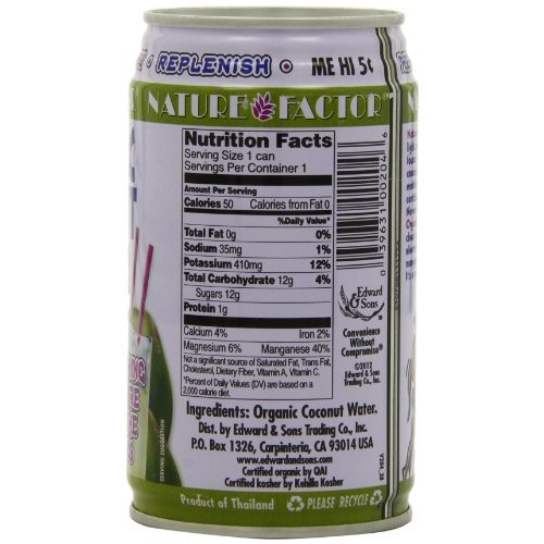 Nature Factor Organic Coconut Water, 10 Ounce Cans Pack Of 12