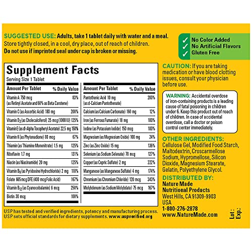 Nature Made Multivitamin Tablets with Iron, Multivitamin for Wom...