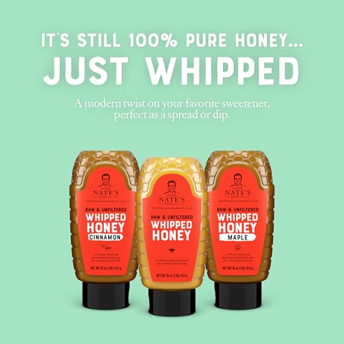 Nates Whipped Honey, 100% Pure & Spreadable Honey, 16 Ounces