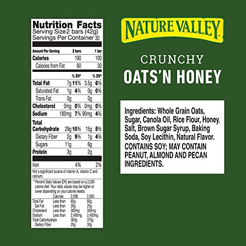 Natures Valley Granola Bars, Crunchy Oats N Honey, 60 Count