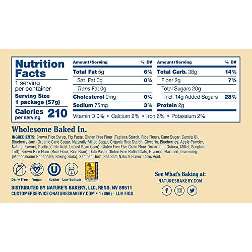 Nature’S Bakery Gluten Free Fig Bars, Blueberry, Real Fruit, V