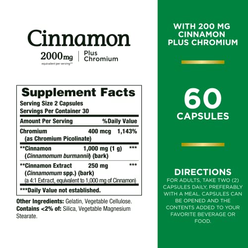 Nature’s Bounty Cinnamon 2000mg Plus Chromium, Sugar Metabolism ...