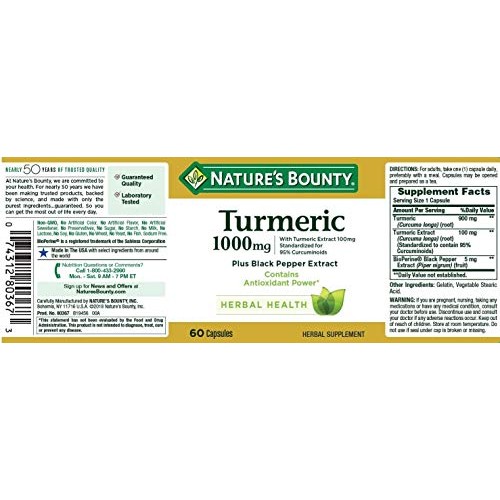Natures Bounty Turmeric Pills And Herbal Health Supplement, Sup