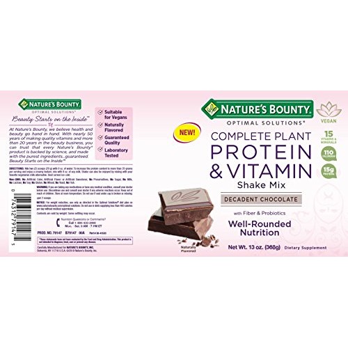 Natures Bounty Optimal Solutions Complete Plant Protein &Amp; Vita