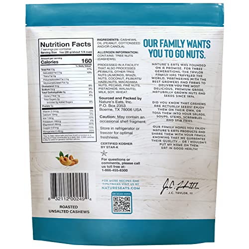 Natures Eats Cashews Roasted No Salt, 7 Oz