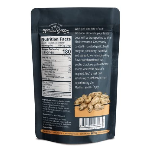 Natures Garden Mediterranean Almonds, 4 oz Pack of 6 - Roaste...