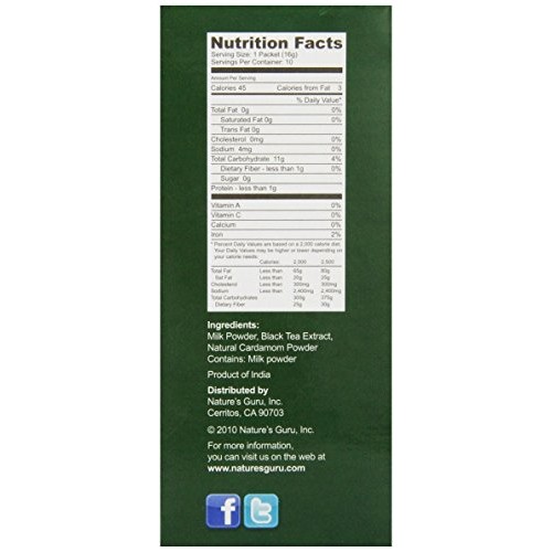 Natures Guru Instant Cardamom Chai Tea Drink Mix Unsweetened 10...