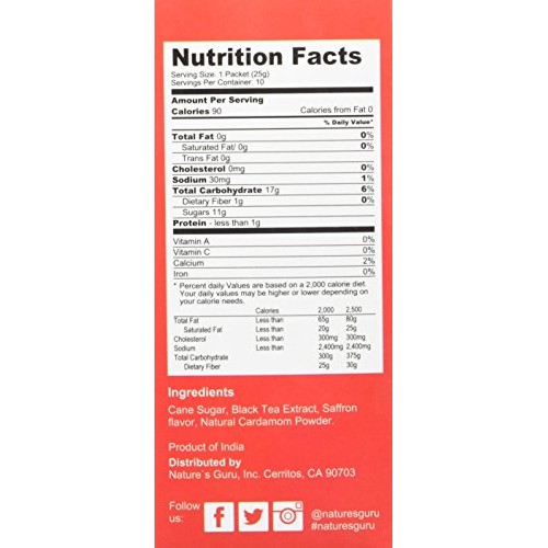 Natures Guru Instant Saffron Chai Tea Drink Mix Sweetened 10 Co