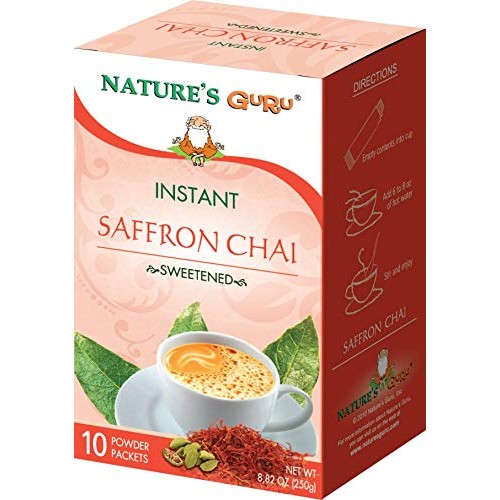 Natures Guru Instant Saffron Chai Tea Drink Mix Sweetened 10 Co
