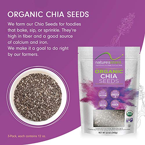 Natures Intent Organic Chia Seeds -3 Pack- 12 Ounce - Usda Orga