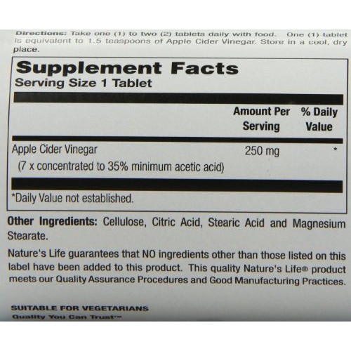 Natures Life Apple Cider Vinegar, 250 Mg, 35 % Acetic Acid | 25