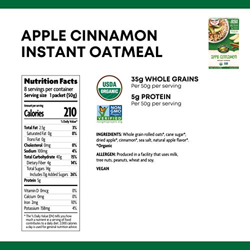 Nature’S Path Apple Cinnamon Instant Oatmeal, Healthy, Organic,