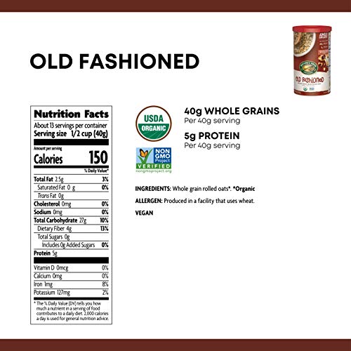 Nature’s Path Organic Old Fashioned Whole Grain Rolled Oats, 18 ...
