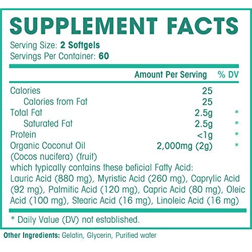 Organic Coconut Oil 2000Mg - Healthy Skin, Nails, Weight Loss, H