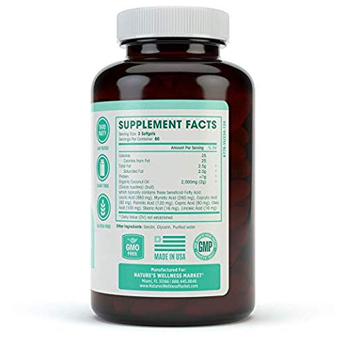 Organic Coconut Oil 2000Mg - Healthy Skin, Nails, Weight Loss, H