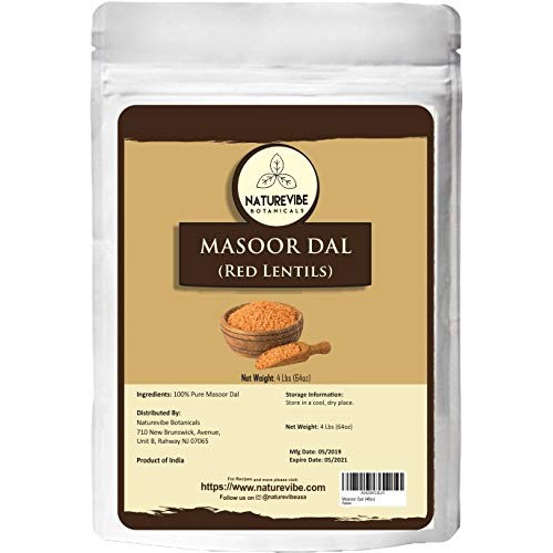 Naturevibe Botanicals Masoor Dal Indian Red Lentils, 4Lbs | No