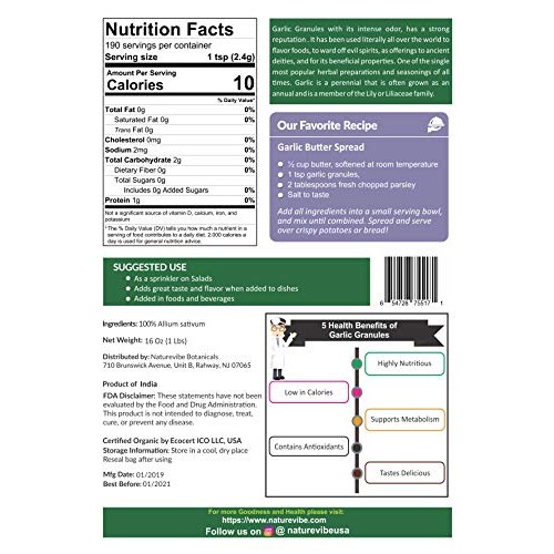 Naturevibe Botanicals Organic Garlic Minced, 1Lb | Granulated Ga