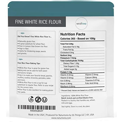 Naturtonix Fine White Rice Flour, 5Lb Resealable Pouch, Gluten F