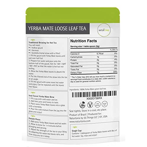 Yerba Mate Loose Leaf Tea, 1Lb Resealable Fresh Pouch, 100% Natu