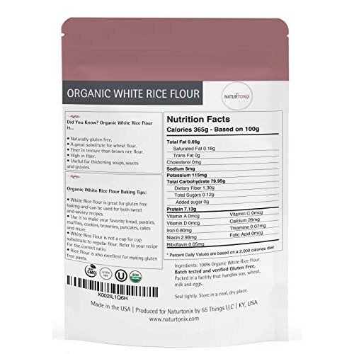 Organic White Rice Flour, 3 Lb Resealable Pouch, Batch Tested An