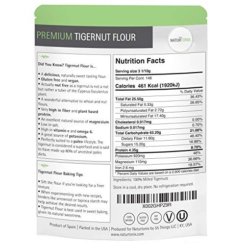 Premium Tiger Nut Flour, 12 Oz Resealable Fresh Pouch, Gluten Fr