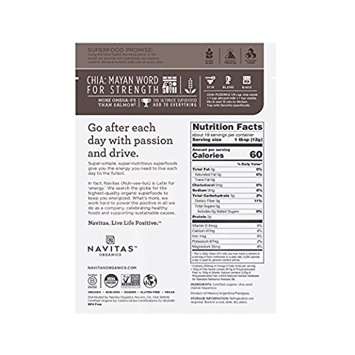 Navitas Organics Chia Seeds, 8 Oz. Bag — Organic, Non-Gmo, Glute