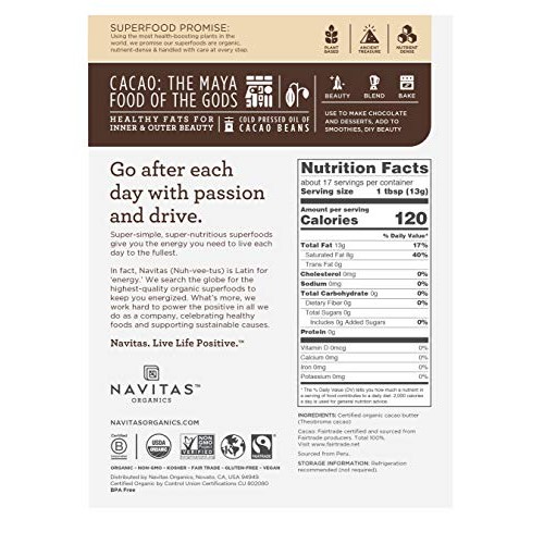 Navitas Organics Cacao Butter, 8Oz. Bag - Organic, Non-Gmo, Fair