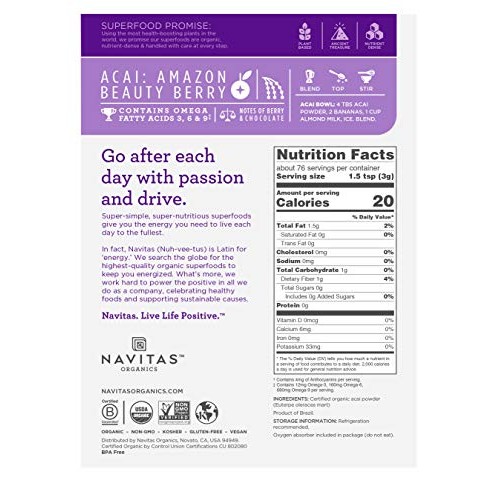 Navitas Organics Acai Powder, 8 Oz. Bag — Organic, Non-Gmo, Free