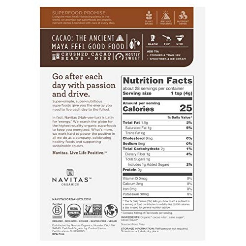 Navitas Organics Cacao Sweet Nibs, 4Oz. Bag, 28 Servings — Organ