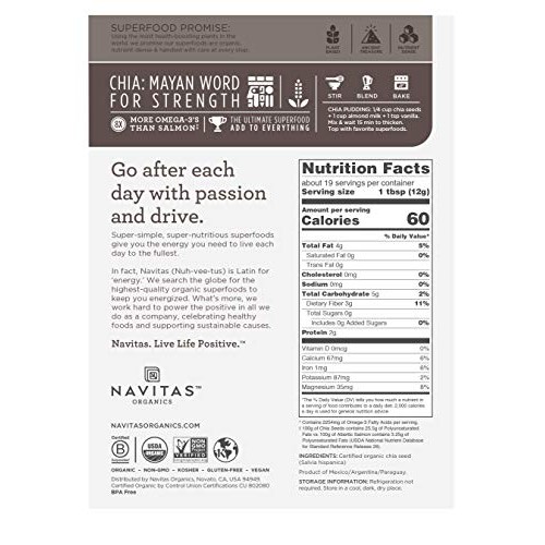 Navitas Organics Chia Seeds, 8 Oz. Bag — Organic, Non-Gmo, Glute