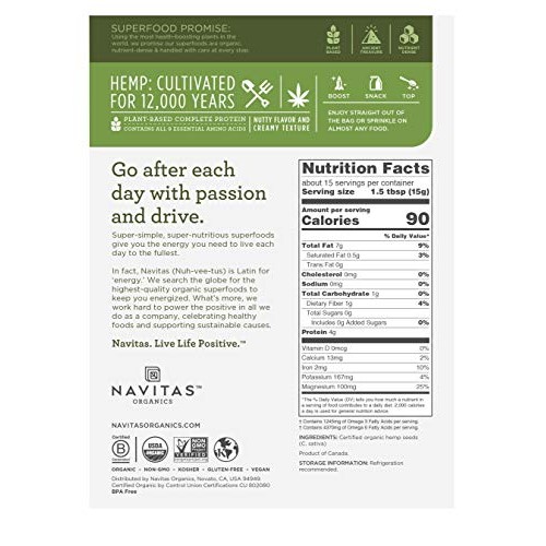 Navitas Organics Hemp Seeds, 8 Oz. Bag — Organic, Non-Gmo, Low T