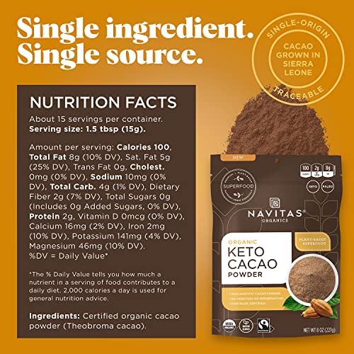 Navitas Organics Keto Cacao Powder, 8 oz. Bag, 15 Servings — Org...