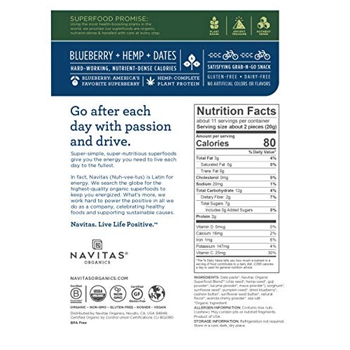 Navitas Organics Superfood Power Snacks, Blueberry Hemp, 8Oz. Ba