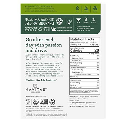 Navitas Organics Maca Powder, 8 Oz. Bag, 45 Servings — Organic,