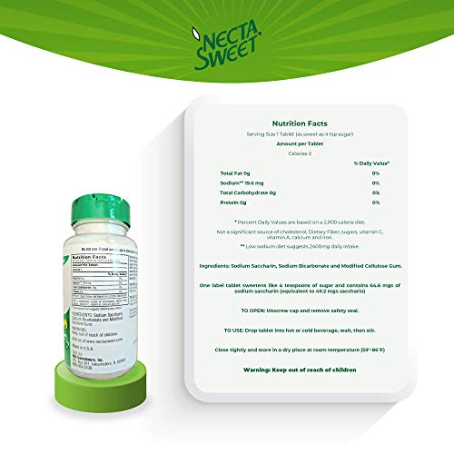 Necta Sweet Saccharin Tablets, 1 Grain, 1000 Tablet Bottle Pack