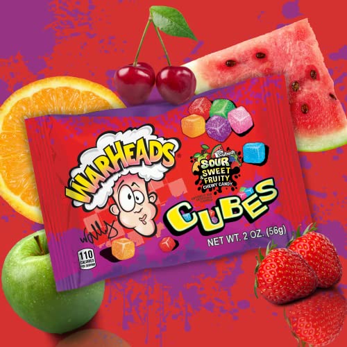 Warheads Cubes Extreme Sour Chewy Candy, Individual Packets For