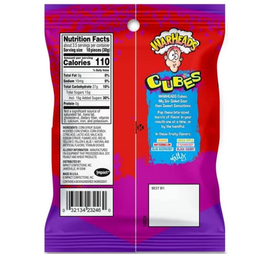 Warheads Cubes Extreme Sour Chewy Candy, Individual Packets For