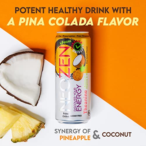 NEOZEN Energy Drink, Pina Colada Flavor - Sugar Free, 132 mg Nat...