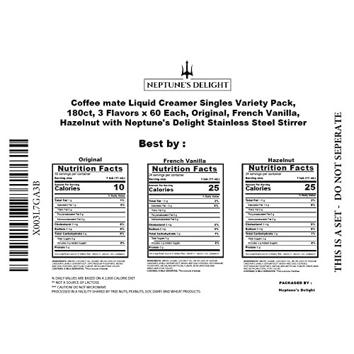 Coffee Mate Liquid Creamer Singles Variety Pack, 180Ct, 3 Flavor