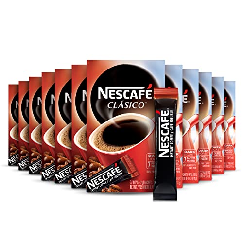 Nescafe Clasico, Dark Roast Instant Coffee, 12 Boxes 84 Packets