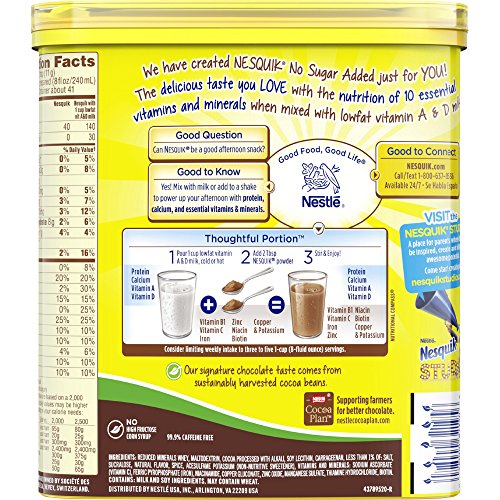 Nesquik Chocolate Powder, No Sugar Added, 16-Ounce Unit Pack Of 6