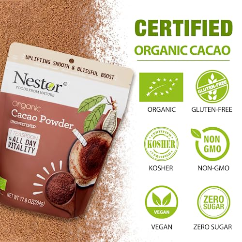 Premium Organic Cacao Powder 17.8 oz, Nestor 100% Pure Non-dutch...