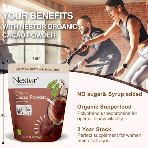 Premium Organic Cacao Powder 17.8 oz, Nestor 100% Pure Non-dutch...