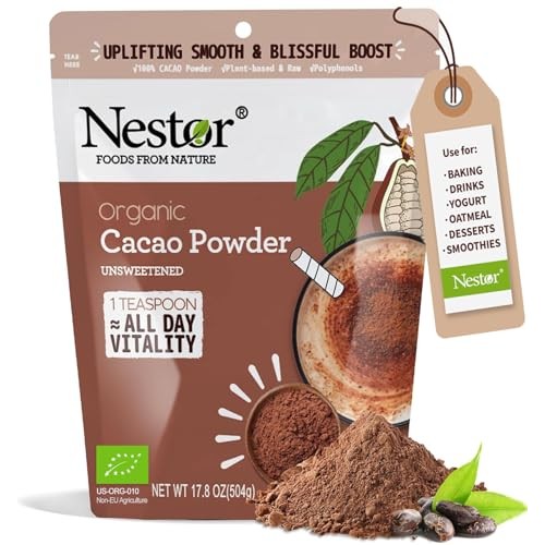 Premium Organic Cacao Powder 17.8 oz, Nestor 100% Pure Non-dutch...