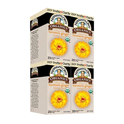 Newman’s Own Organic Turmeric Ginger Herbal Tea Caffeine-Free Ma...