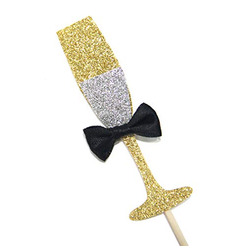 Newqueen 24 Pack Beer Mug Cupcake Toppers Gold Glitter Cupcake P