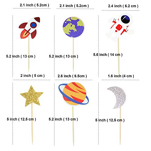 Newqueen 36 Pack Space Astronaut Cupcake Toppers Rocket Planet T