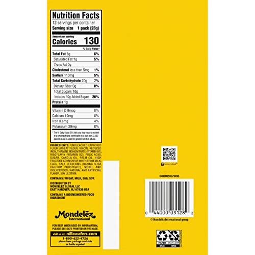 Nilla Wafers Mini Vanilla Wafer Cookies, 12 Snack Packs