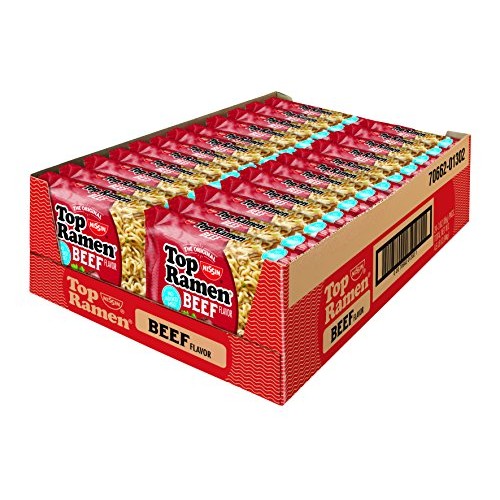 Nissin Top Ramen Noodle Soup, Beef, 3 Ounce Pack Of 24